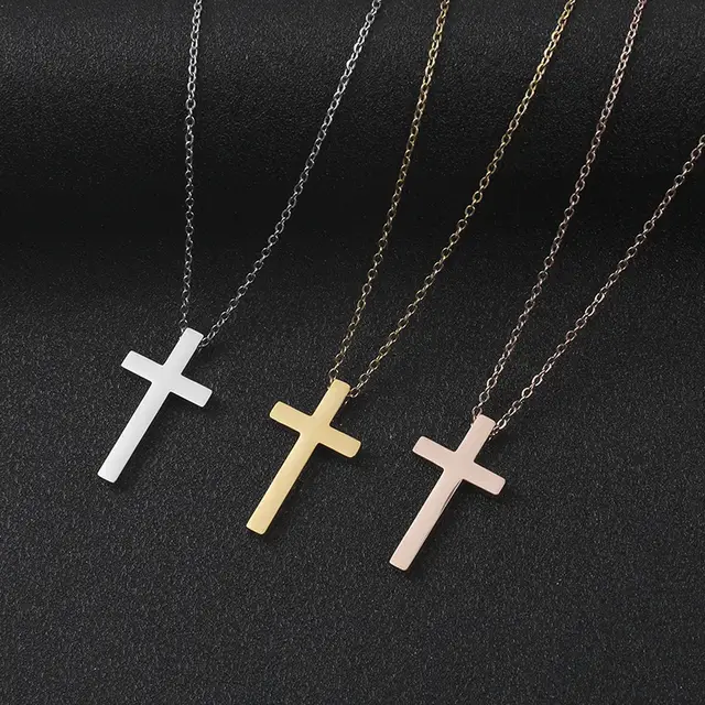 Stainless Steel Cross Necklace in Black, Silver, Gold & Rose Gold | Pretty Pickie