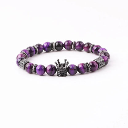 The Regent Purple Tiger Eye & Crown King Stretch Bracelet