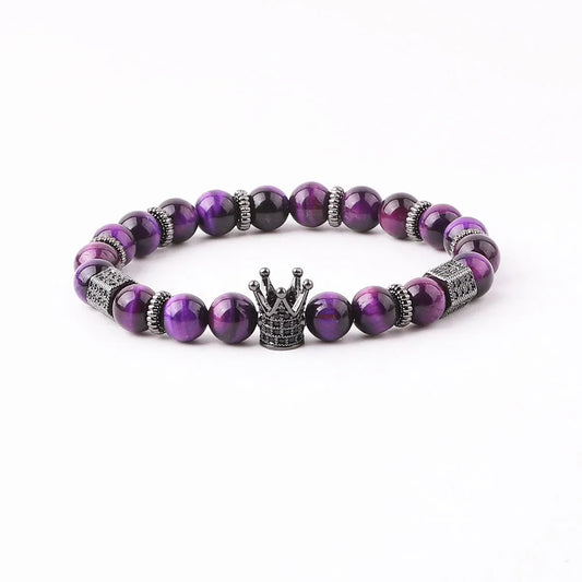 The Regent Purple Tiger Eye & Crown King Stretch Bracelet