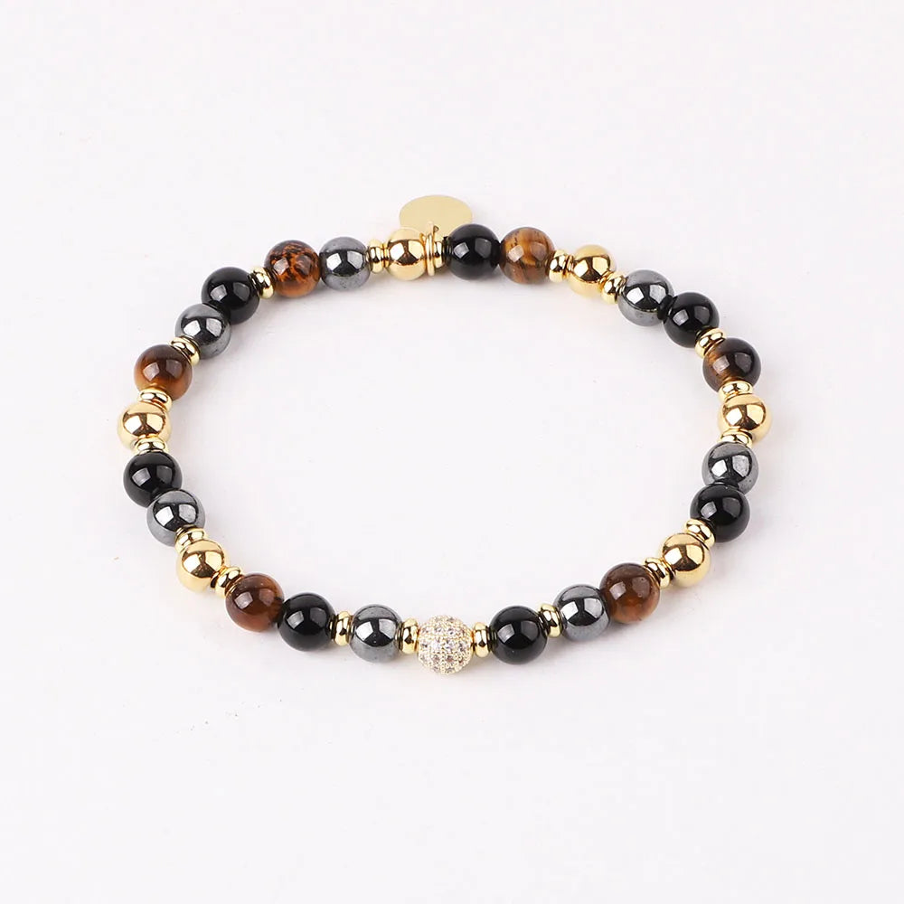 The Aura Bracelet – Natural 6mm Gemstone & Micro-Pave Crystal Charm