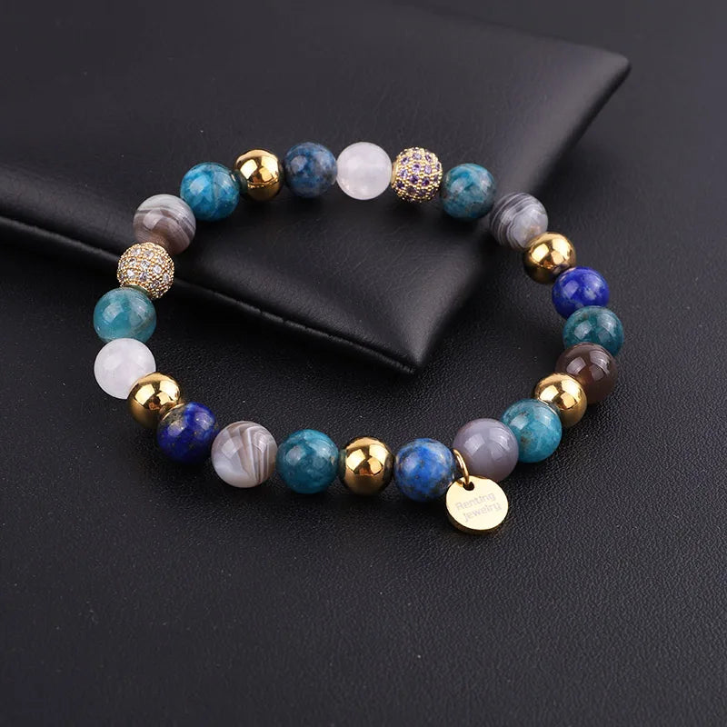 Colección Serenity: Pulseras elásticas con cuentas de ónix de 8 mm y circonitas cúbicas pavé