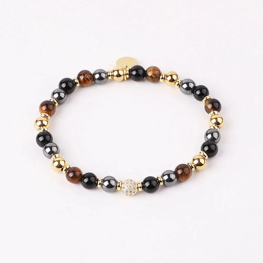 The Aura Bracelet – Natural 6mm Gemstone & Micro-Pave Crystal Charm