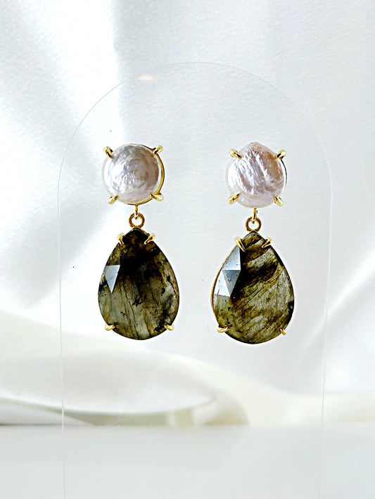 Pearl & Labradorite Dangle Earrings