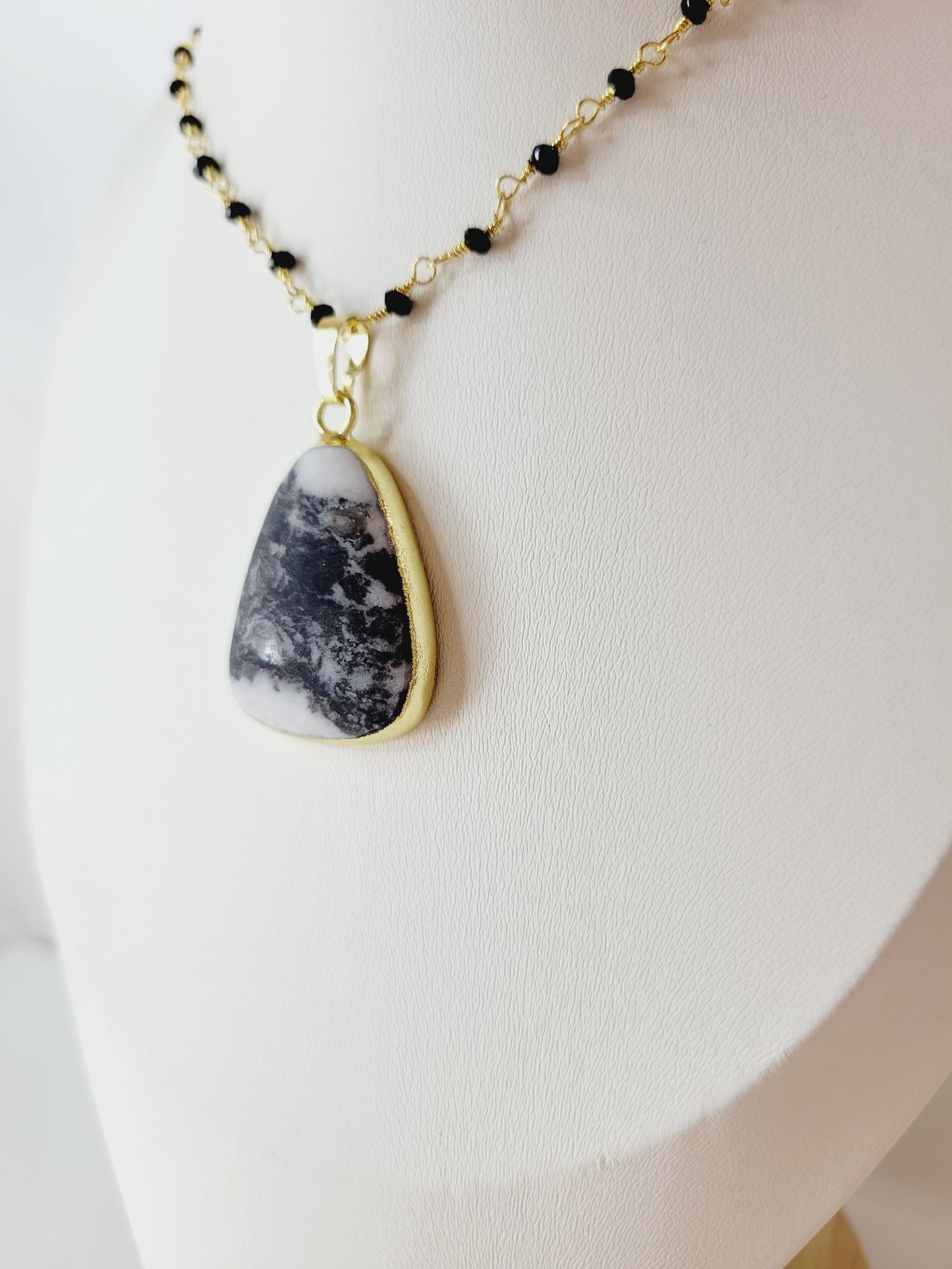 Contemporary Minimalist Granite & Gold Necklace