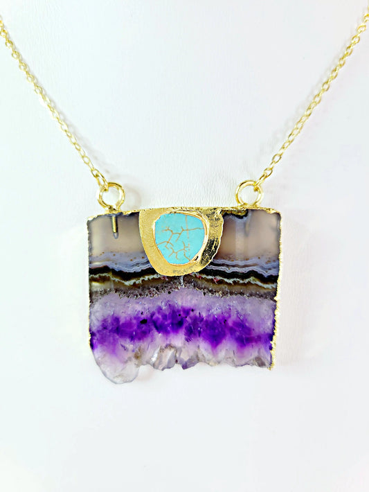 Amethyst Slice & Turquoise Native Layers Necklace