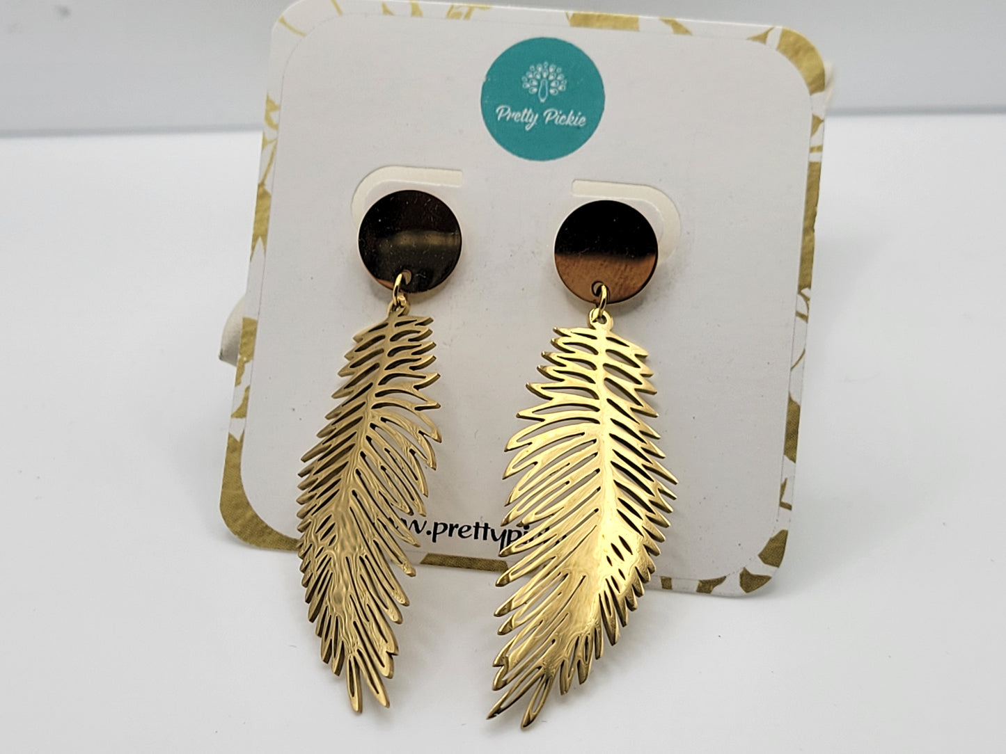 Gold Palm Feather Statement Earrings