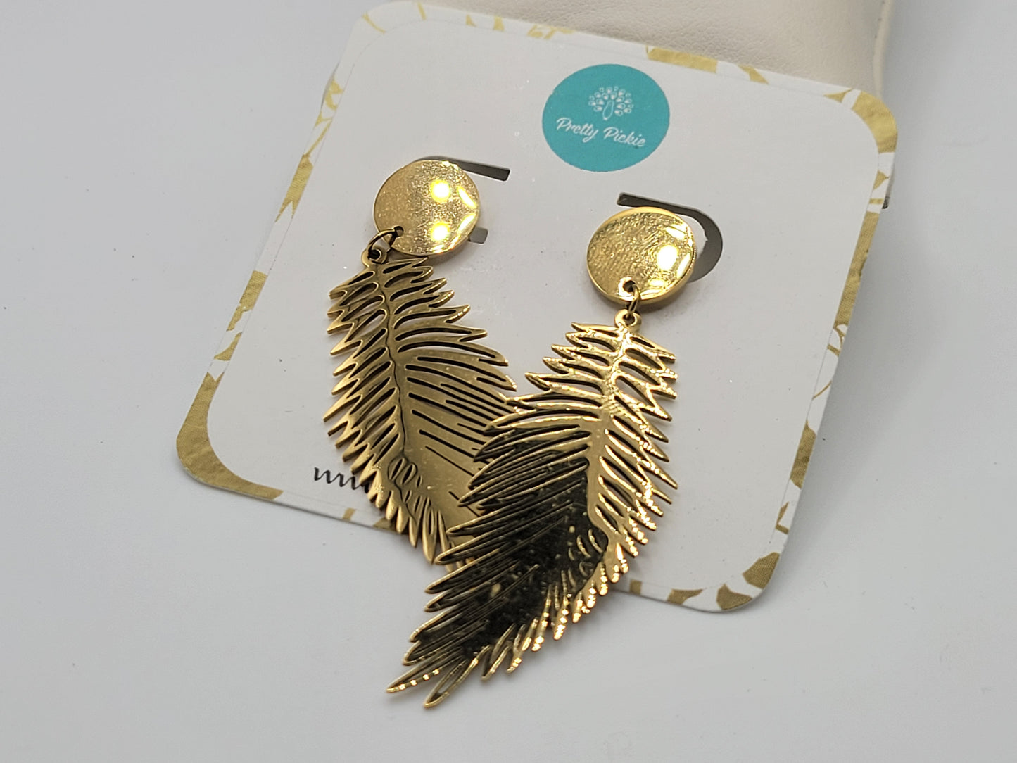 Gold Palm Feather Statement Earrings