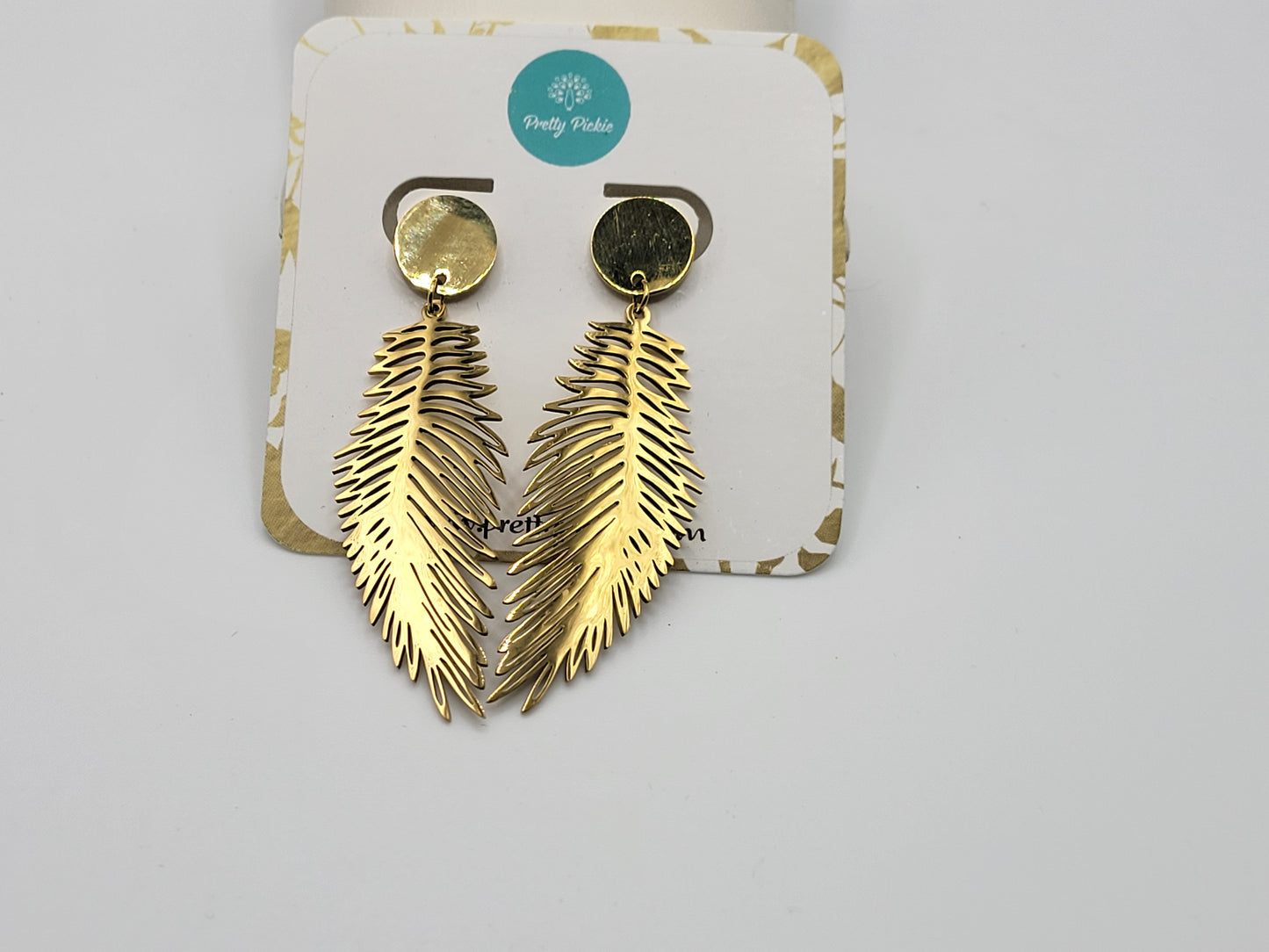 Gold Palm Feather Statement Earrings