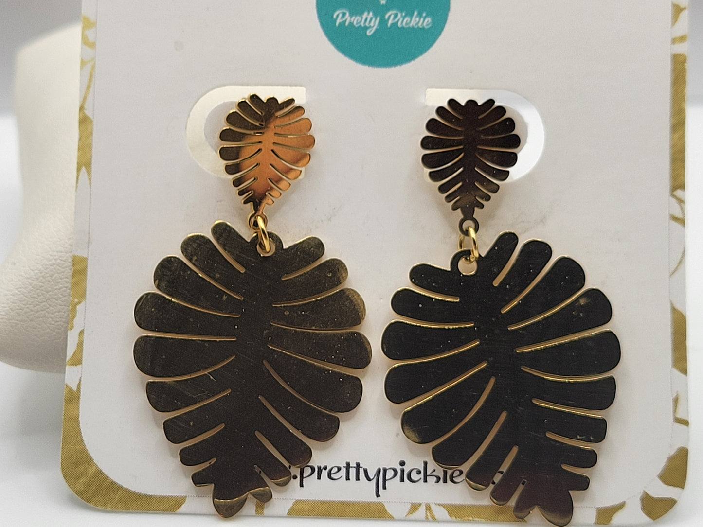 Gold Monstera Leaf Statement Earring