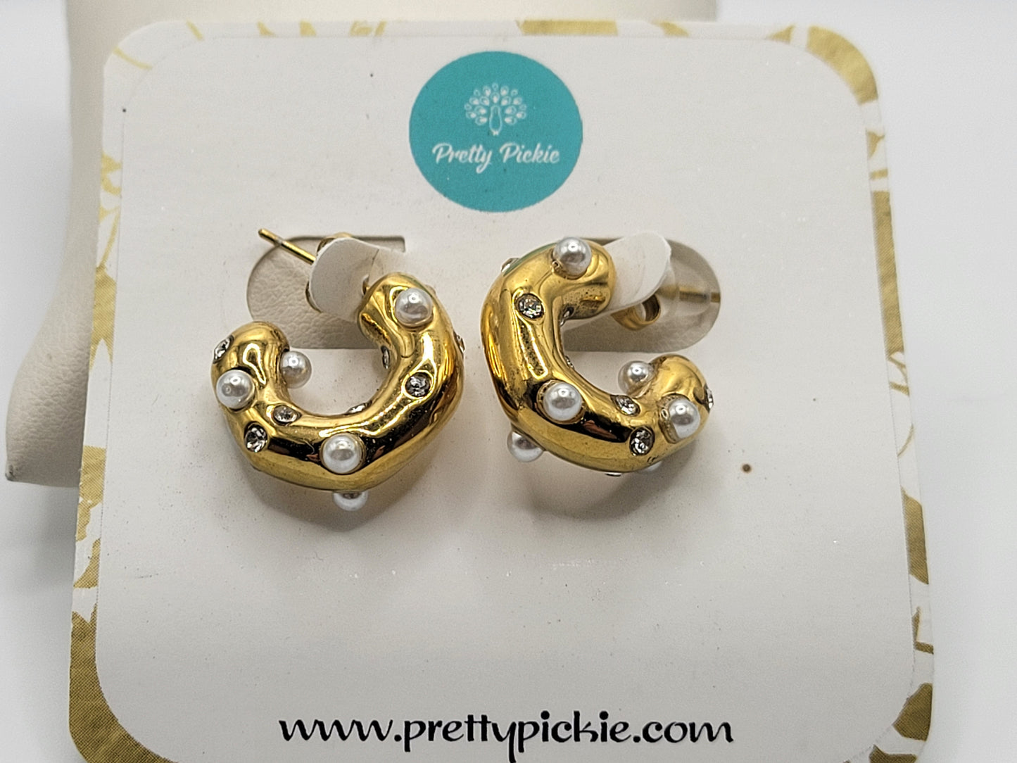 Gold Chunky Hoop Earrings with Crystal Accents