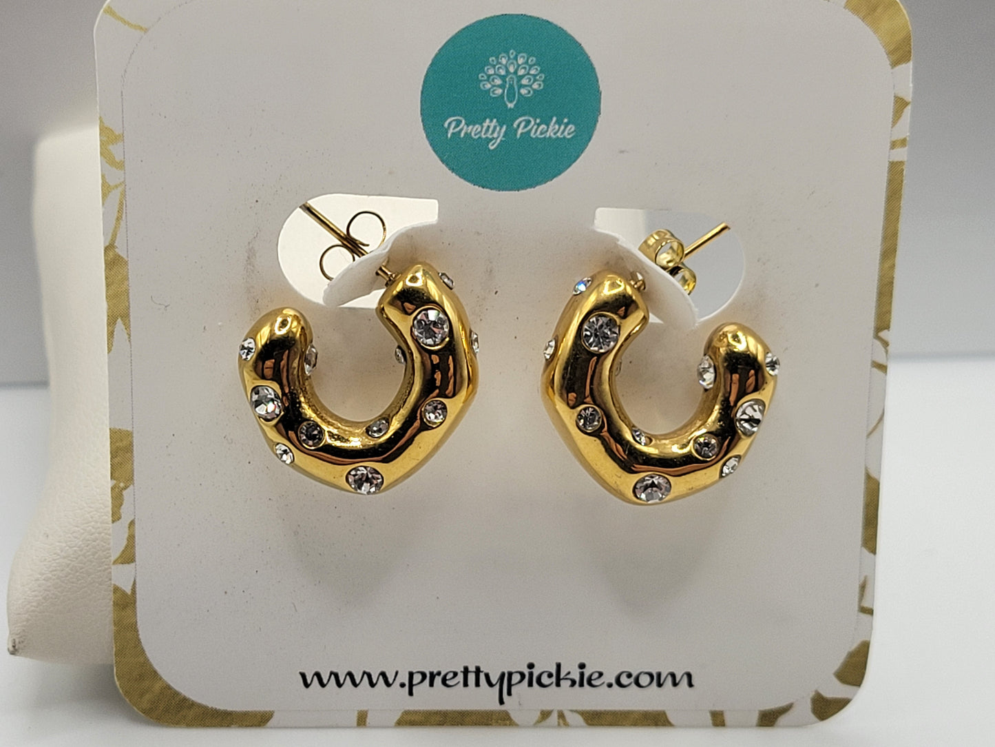 Gold Chunky Hoop Earrings with Crystal Accents