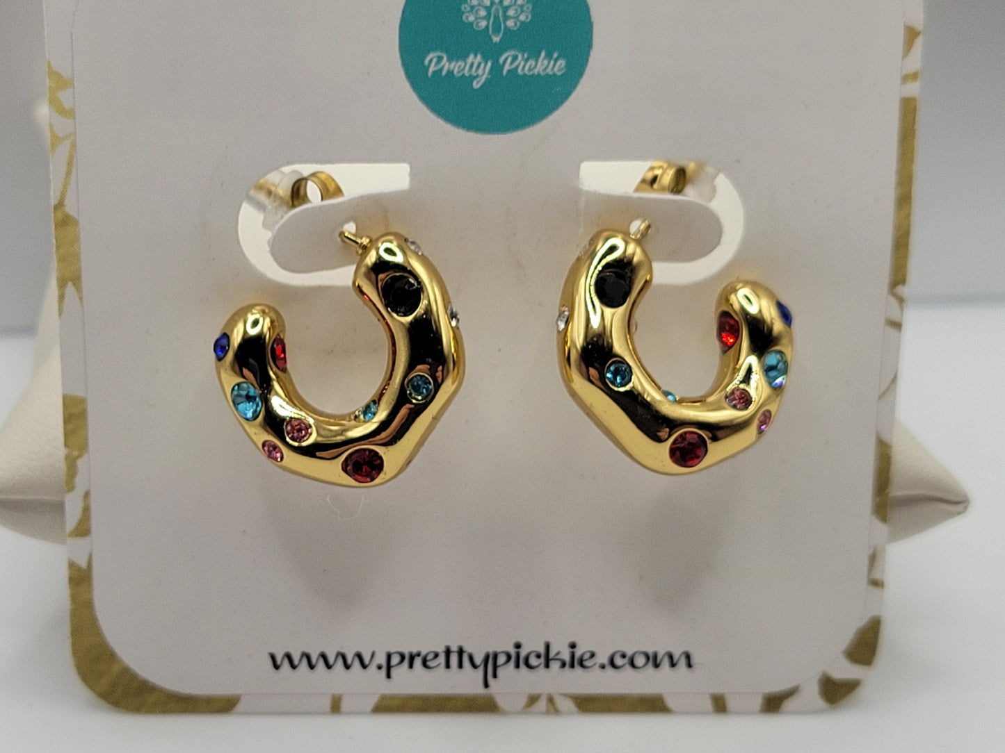 Gold Chunky Hoop Earrings with Crystal Accents