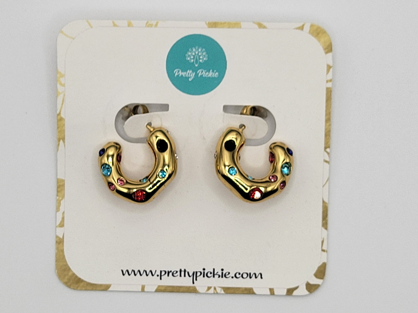 Gold Chunky Hoop Earrings with Crystal Accents