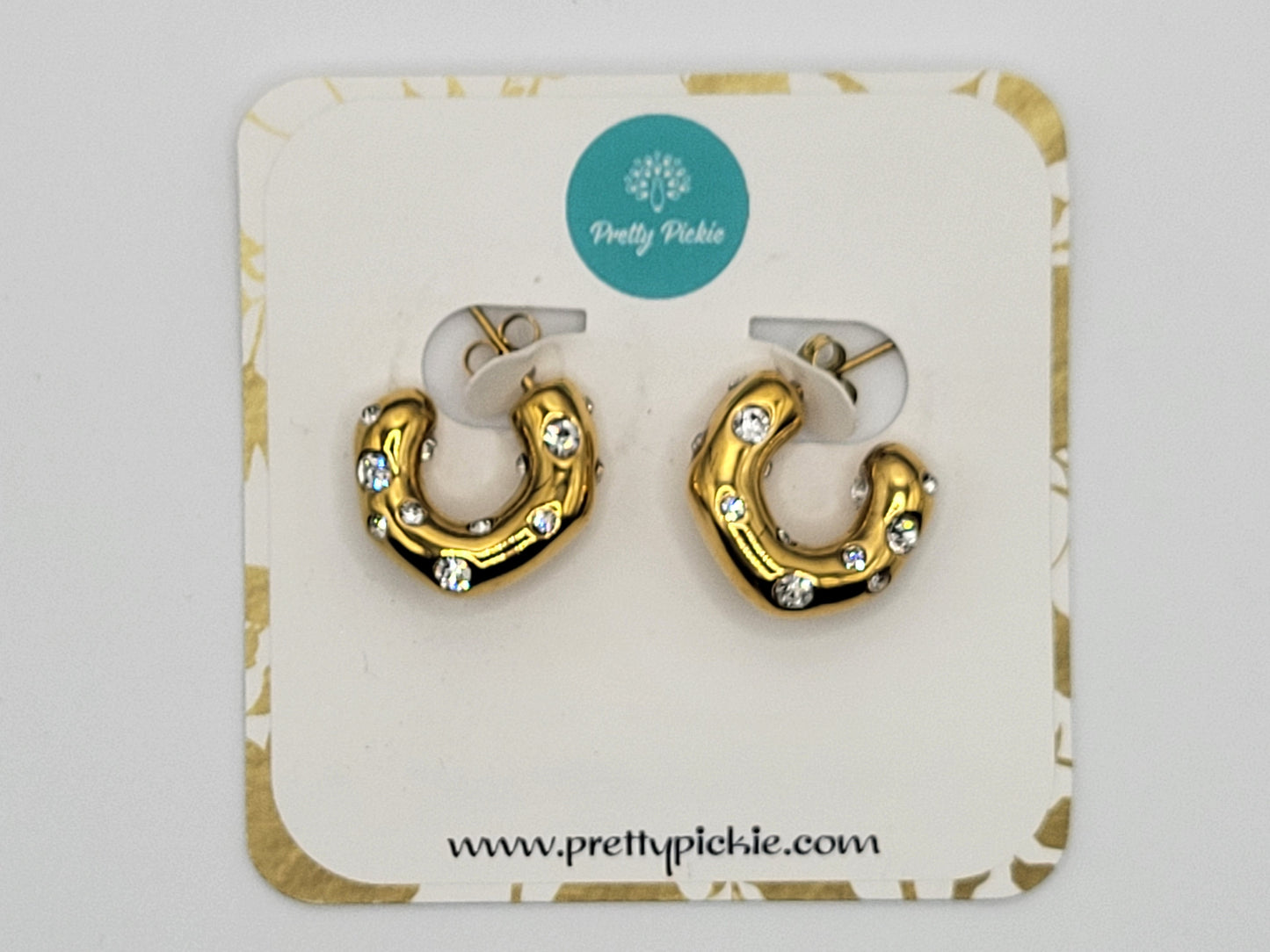 Gold Chunky Hoop Earrings with Crystal Accents