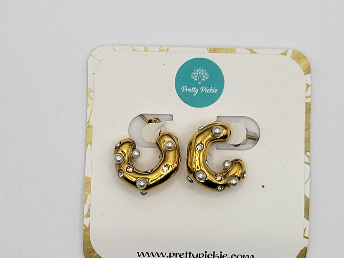 Gold Chunky Hoop Earrings with Crystal Accents