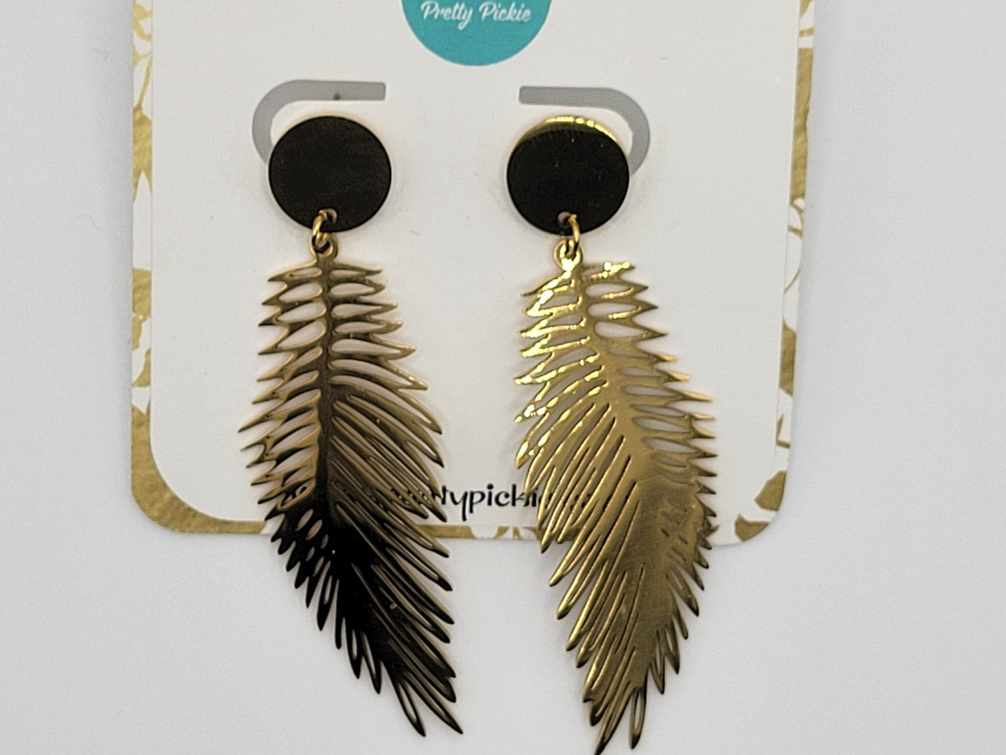 Gold Palm Feather Statement Earrings