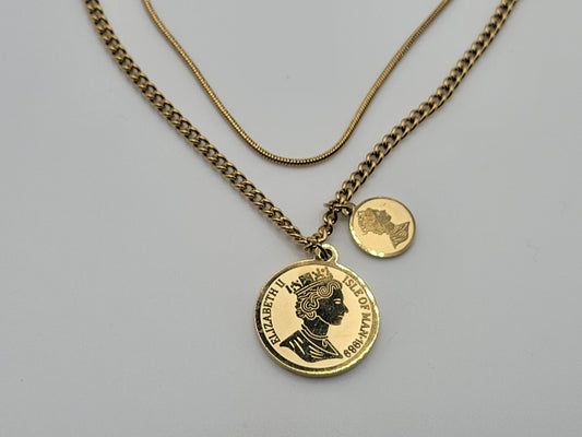 Layered Coin Pendant Necklace Set with Snake & Cuban Chains