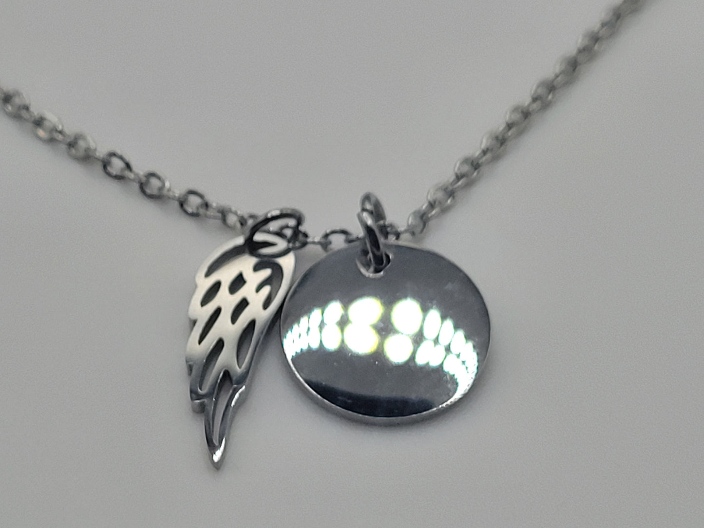 Personalized Angel Wing Disc Necklace - Stainless Steel