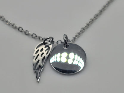 Personalized Initial Angel Wing Disc Necklace – Stainless Steel