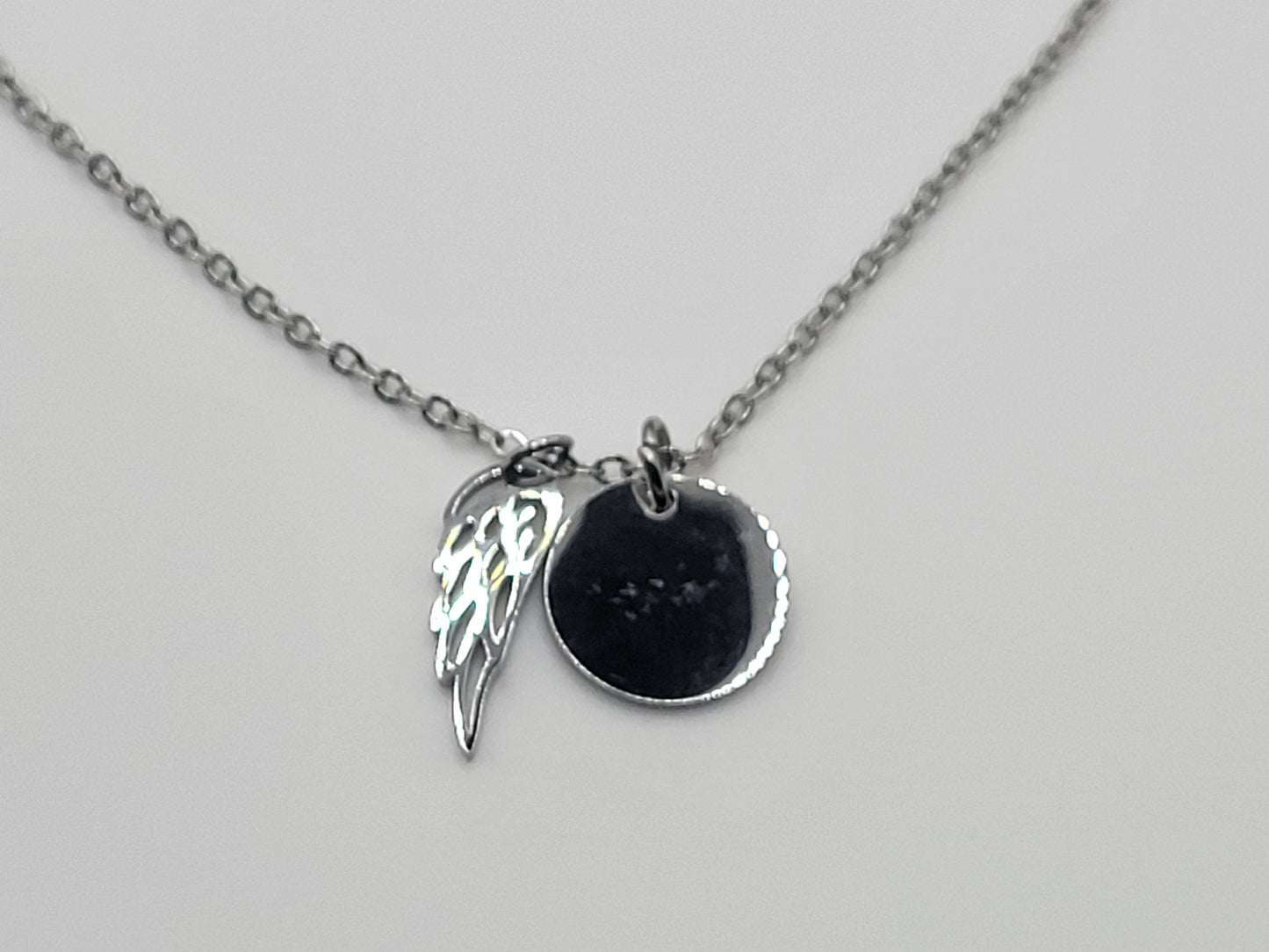 Personalized Angel Wing Disc Necklace - Stainless Steel