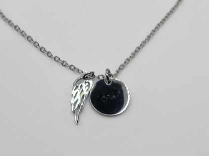 Personalized Initial Angel Wing Disc Necklace – Stainless Steel