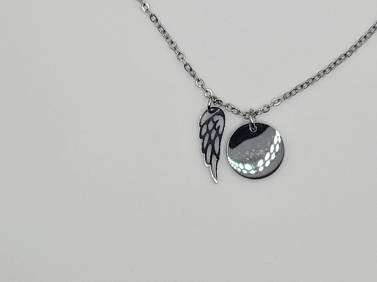 Personalized Angel Wing Disc Necklace - Stainless Steel