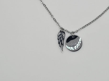 Personalized Initial Angel Wing Disc Necklace – Stainless Steel