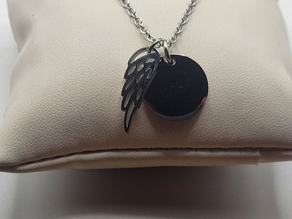 Personalized Initial Angel Wing Disc Necklace – Stainless Steel