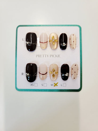 Midnight Bow Pearl Press-On Nails