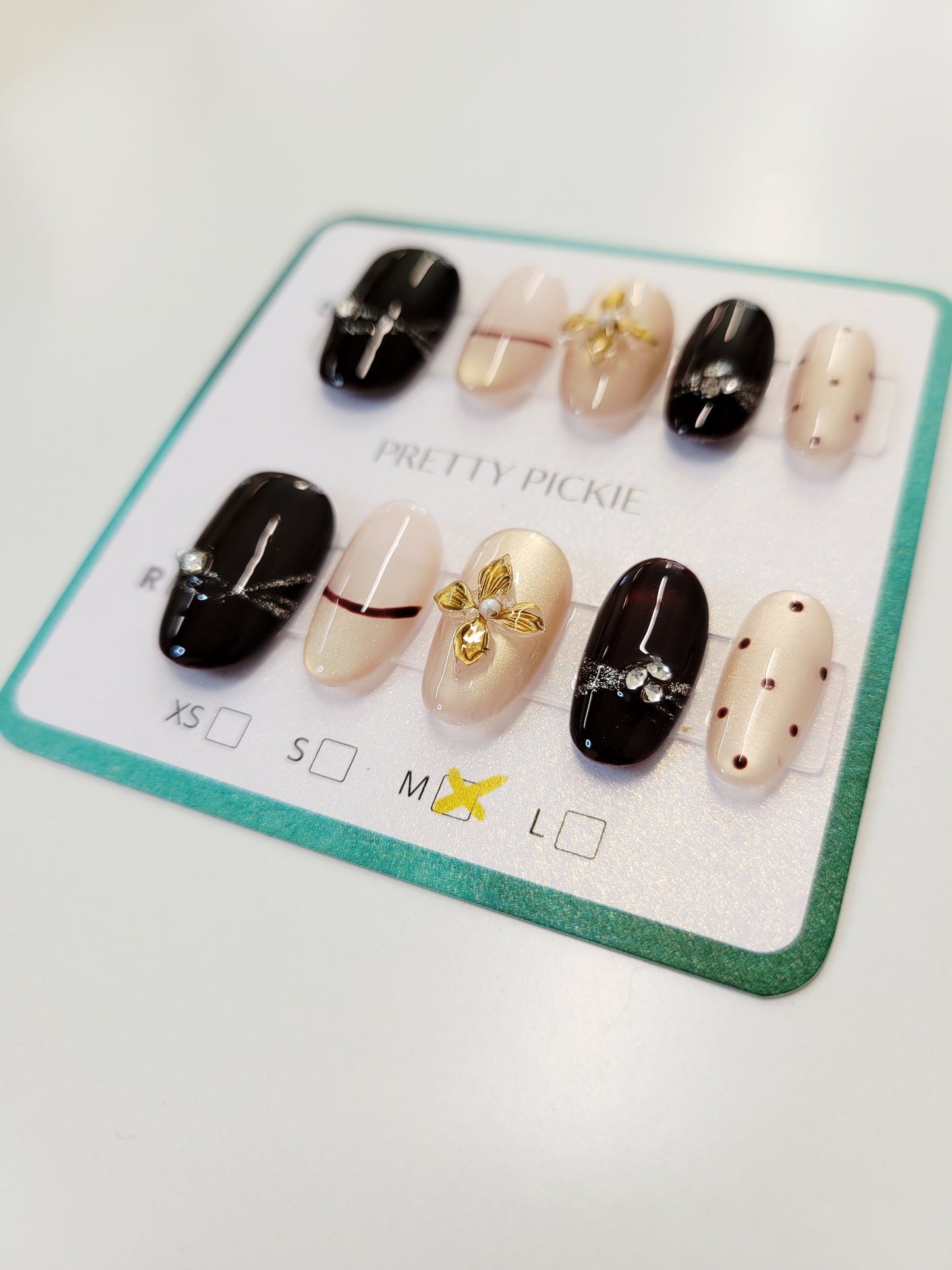 Midnight Bow Pearl Press-On Nails