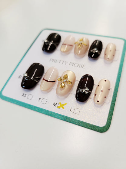Midnight Bow Pearl Press-On Nails