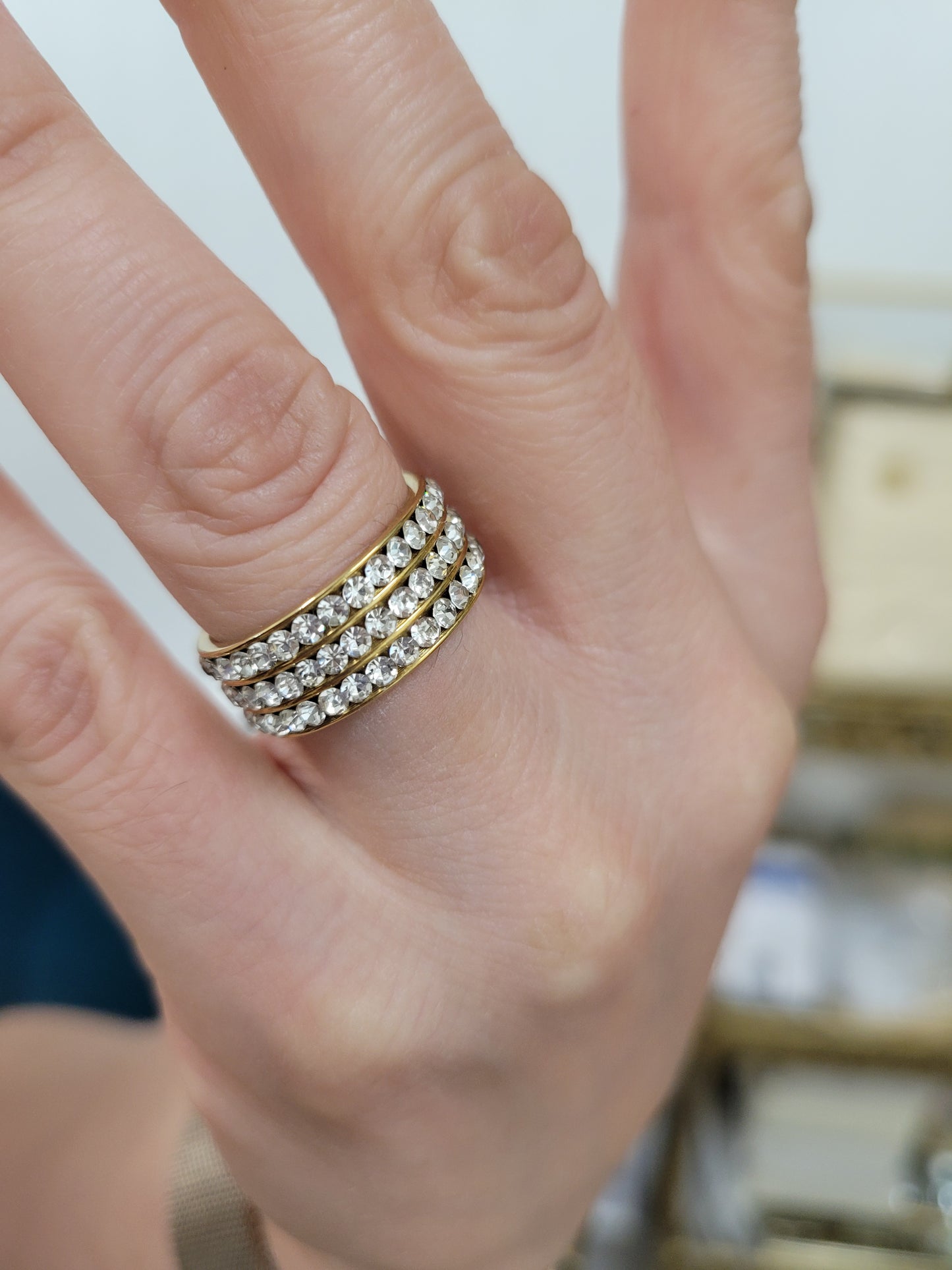 Three Row CZ Statement Ring - 18K Gold Plated