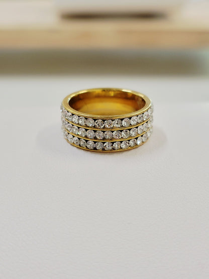 Three Row CZ Statement Ring - 18K Gold Plated