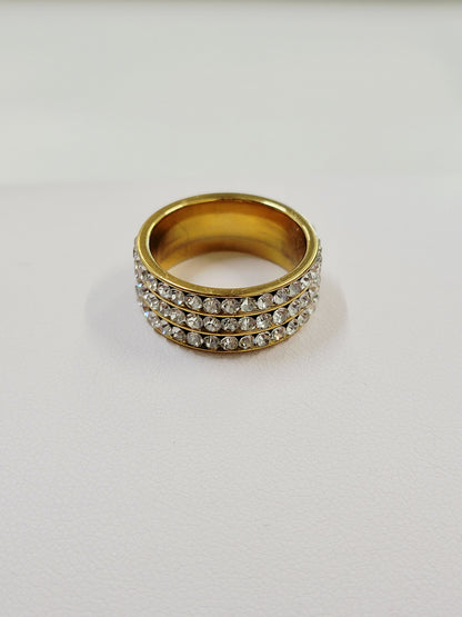 Three Row CZ Statement Ring - 18K Gold Plated