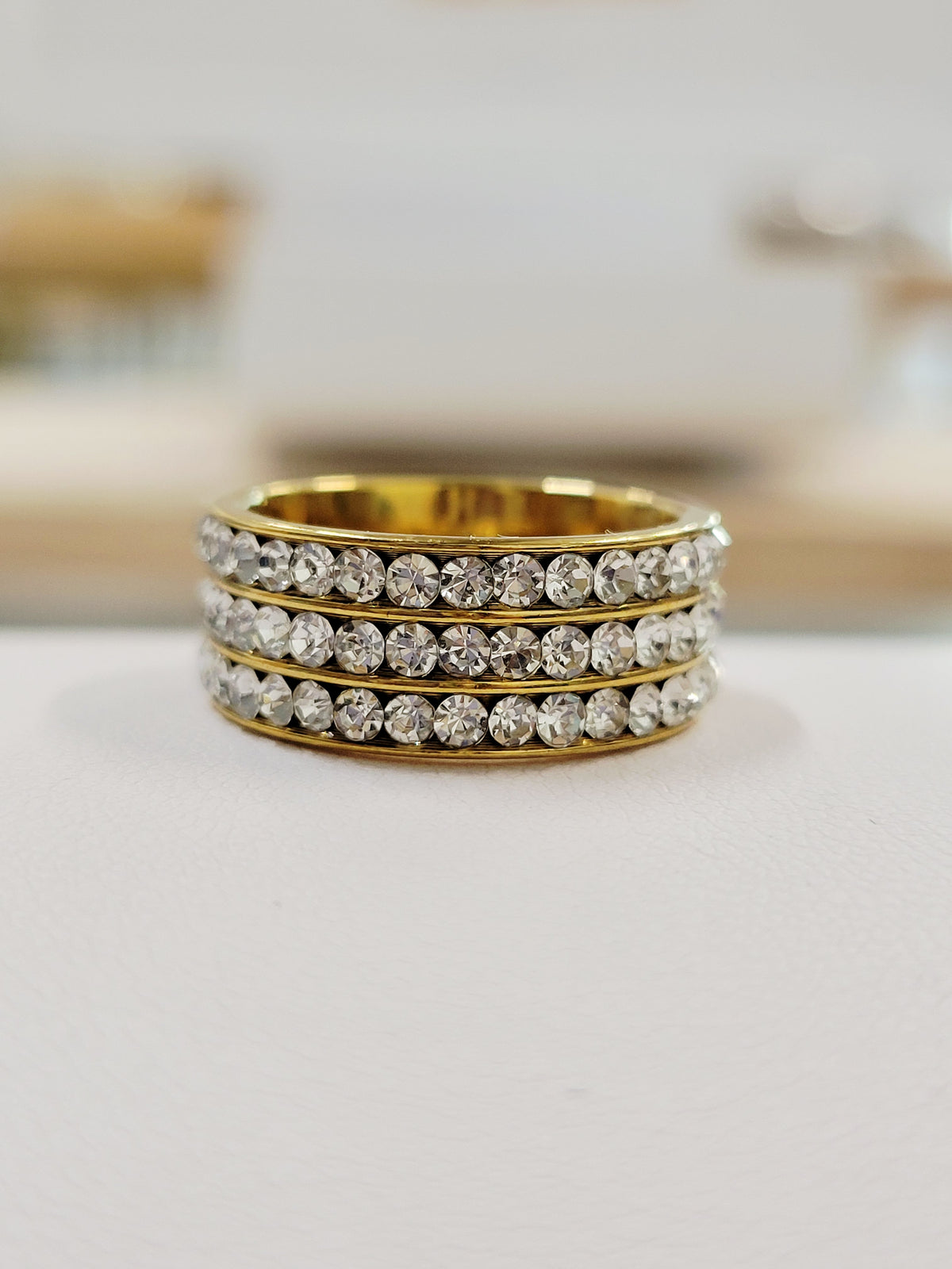 Three Row CZ Statement Ring - 18K Gold Plated