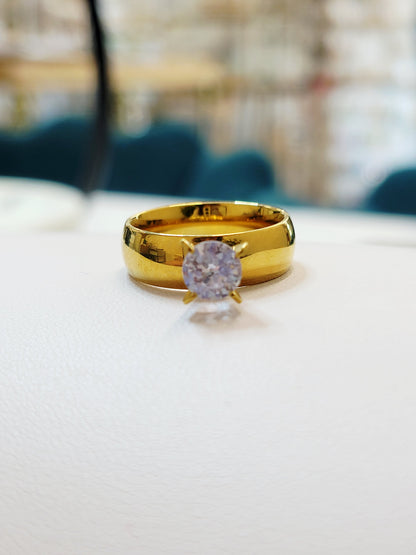 Round CZ Solitaire Ring - 18K Gold Plated