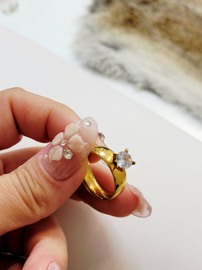 Round CZ Solitaire Ring - 18K Gold Plated
