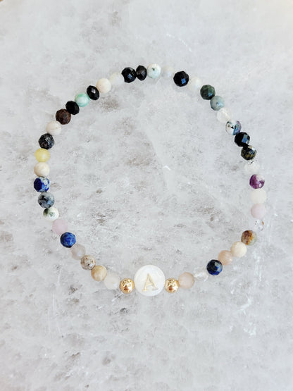 Personalized Natural Stone Initial Bracelet – Mother of Pearl Letter