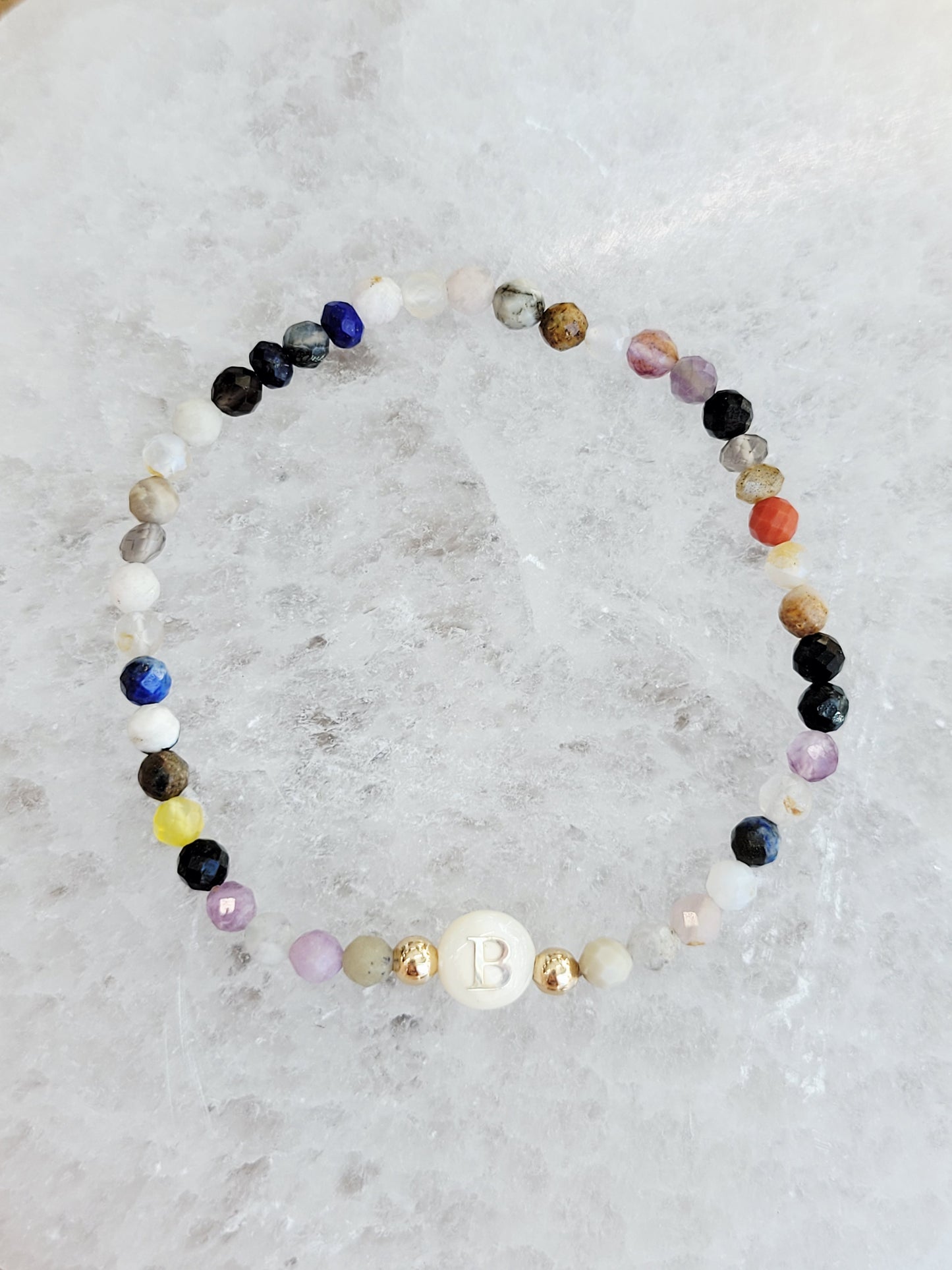 Personalized Natural Stone Initial Bracelet – Mother of Pearl Letter