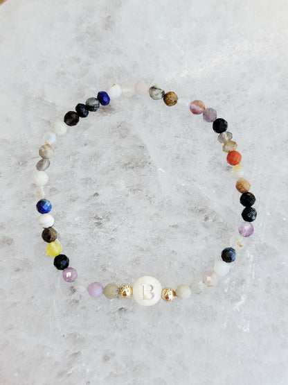 Personalized Natural Stone Initial Bracelet – Mother of Pearl Letter