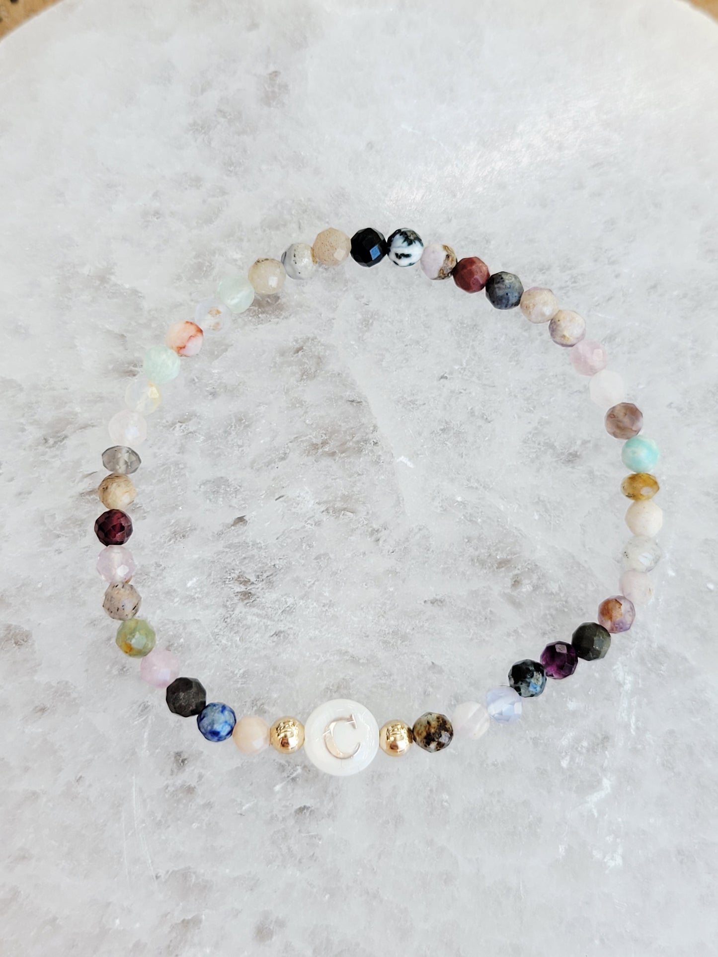 Personalized Natural Stone Initial Bracelet – Mother of Pearl Letter