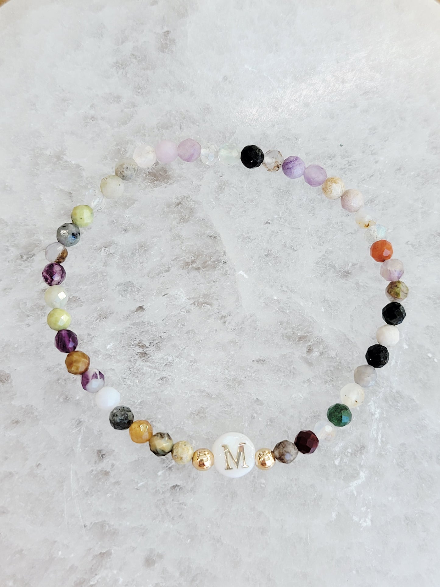 Personalized Natural Stone Initial Bracelet – Mother of Pearl Letter
