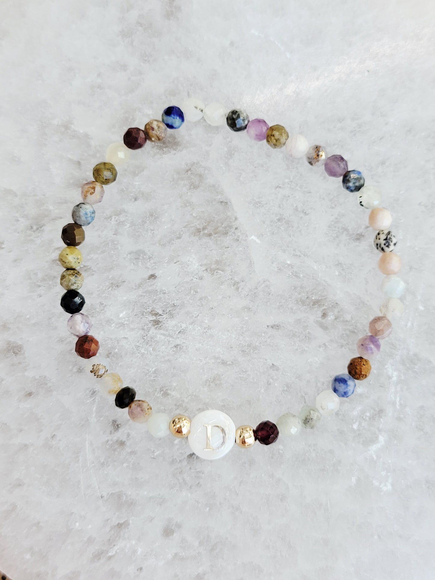 Personalized Natural Stone Initial Bracelet – Mother of Pearl Letter