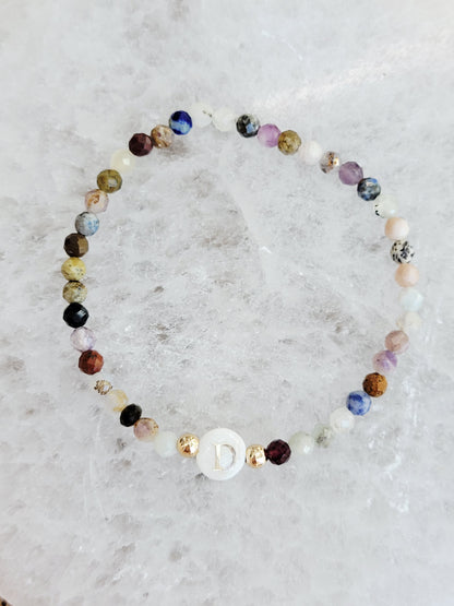 Personalized Natural Stone Initial Bracelet – Mother of Pearl Letter