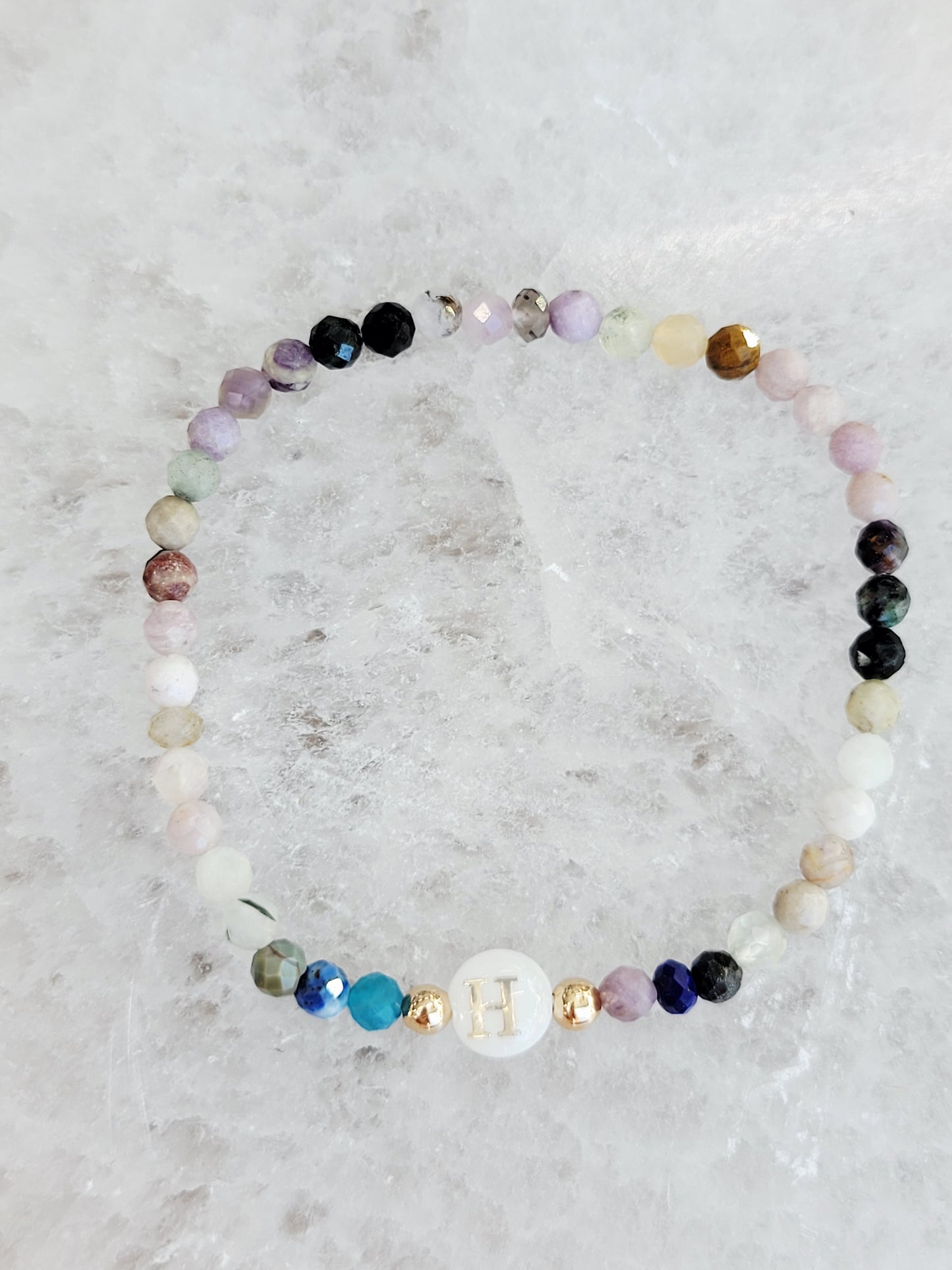 Personalized Natural Stone Initial Bracelet – Mother of Pearl Letter