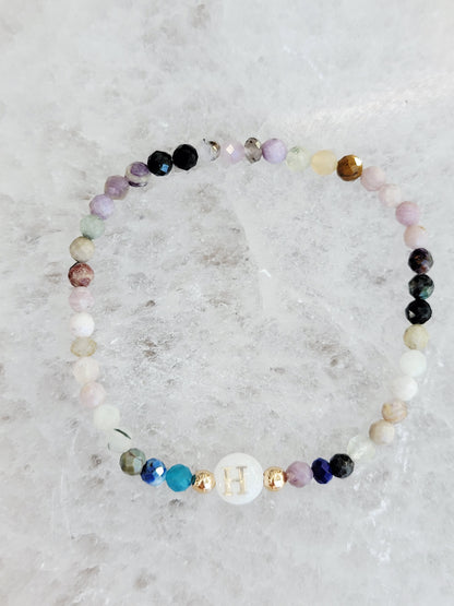 Personalized Natural Stone Initial Bracelet – Mother of Pearl Letter