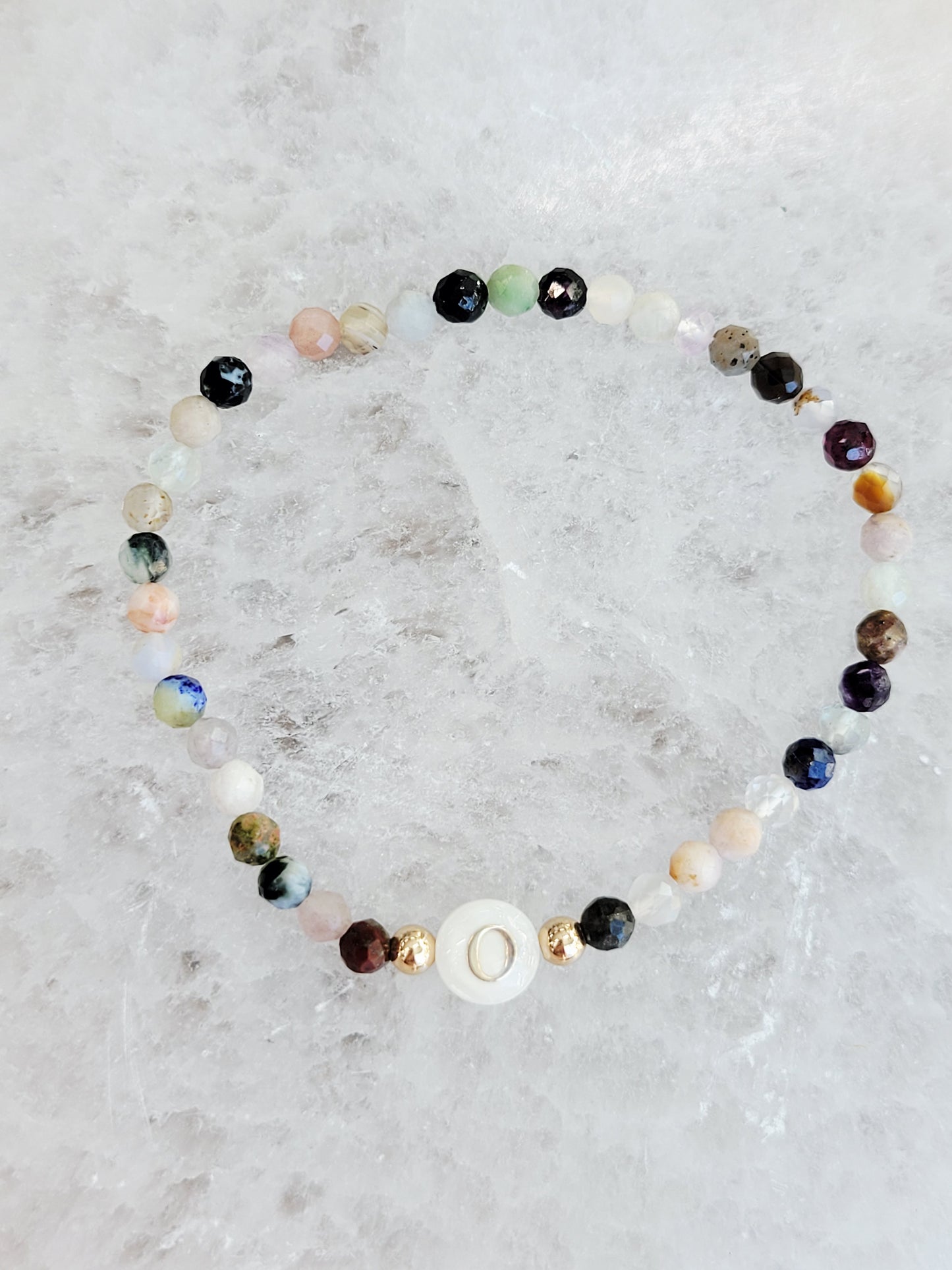 Personalized Natural Stone Initial Bracelet – Mother of Pearl Letter