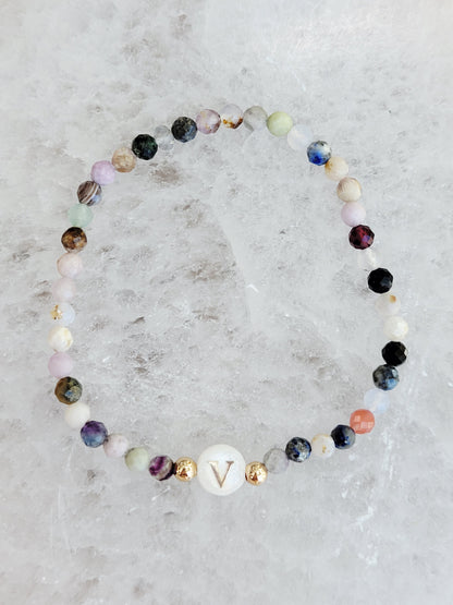 Personalized Natural Stone Initial Bracelet – Mother of Pearl Letter