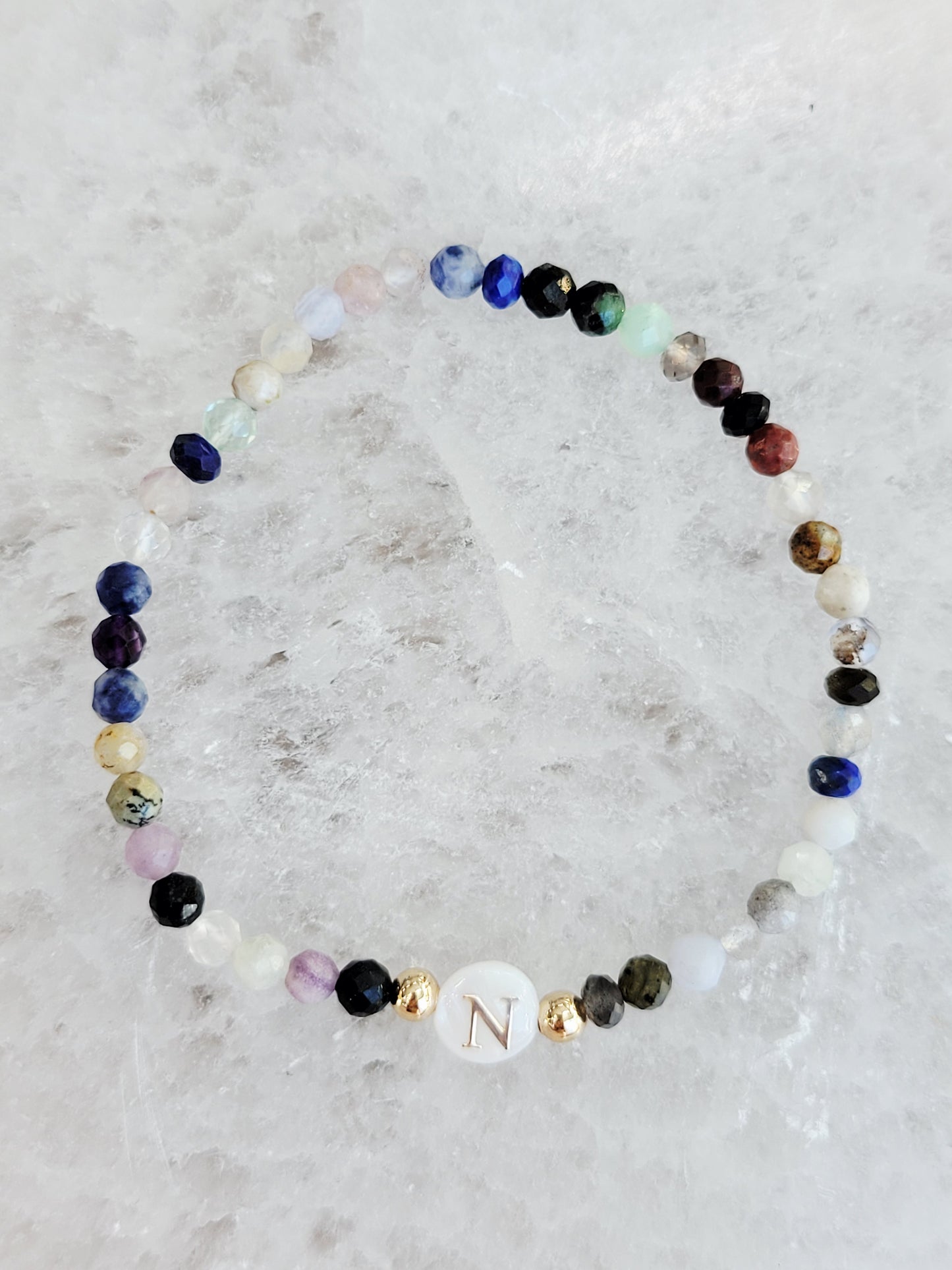 Personalized Natural Stone Initial Bracelet – Mother of Pearl Letter