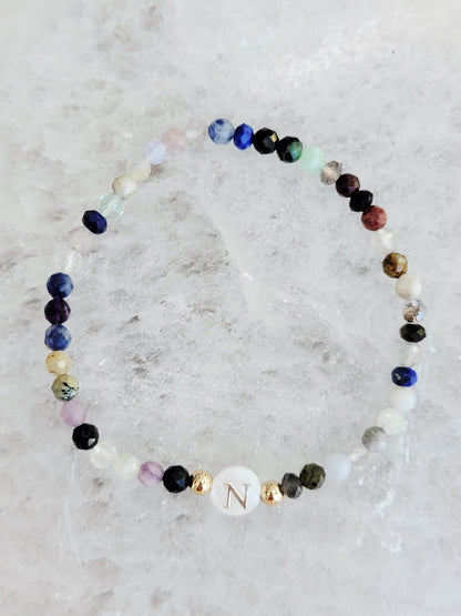 Personalized Natural Stone Initial Bracelet – Mother of Pearl Letter